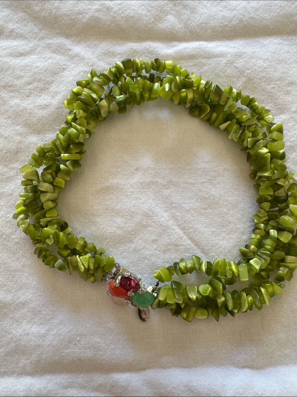 JoJo Green Multi-Strand Necklace with Vintage Gemstone Clasp